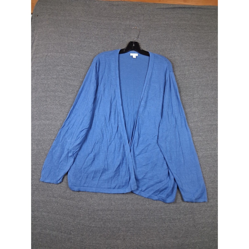 J Jill Cardigan Womens 3X Blue Knit Open Linen Blend Coastal Capsule Mininalist
